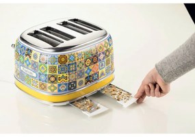 Prăjitor de pâine Ariete Positano 0156/0P, 1600W, 4 felii, 3 funcții, 6 trepte, Tavă mobilă pentru firimituri, Alb/galben
