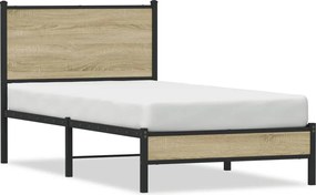 vidaXL Cadru pat metalic fără saltea, stejar sonoma, 90x200 cm