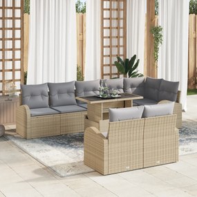 vidaXL Set de canapea de grădină, 9 piese, cu perne, bej, din ratan sintetic