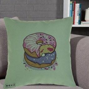 Perna Decorativa Donuts Roz si Mov, 40x40 cm, Verde, Husa Detasabila, Perna Inclusa, BEKZ®