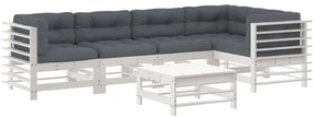 3186005 vidaXL Set mobilier relaxare grădină&perne 6 piese alb lemn masiv pin