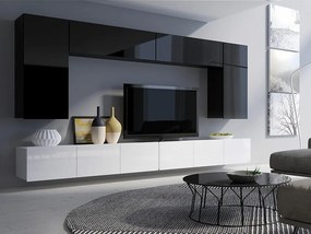 Mobilă pentru sufragerie Providence B133Negru, Negru lucios, Alb, Alb lucios, Părți separate, Cu comodă tv, Cu componente suplimentare, PAL laminat, 300x43cm, 116 kg