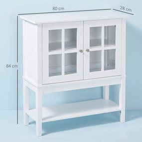 HOMCOM Servantă de Bucătărie Modernă cu 2 Uși din Sticlă Securizată, Raft Reglabil, 80 x 28 x 84 cm, Alb | Aosom Romania