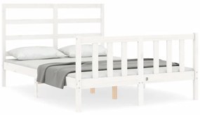 3191887 vidaXL Cadru de pat cu tăblie, 140x190 cm, alb, lemn masiv