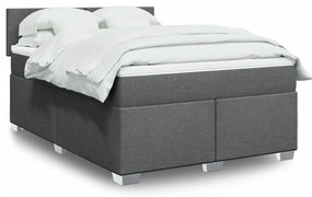 vidaXL Pat box spring cu saltea, gri închis, 140x200 cm, textil