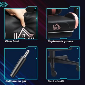 HOMCOM Scaun Gaming Ergonomic cu Urechi de Pisica, Roz | Aosom Romania