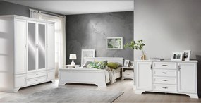 Mobilier dormitor alb IDENTO 4, cu pat 160x200, dulap cu 6 usi si 2 se