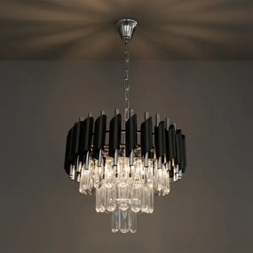 Lustru suspendat pe lanț CRISTAL 5xE14/10W/230V, diametru 38 cm, negru/crom mat