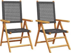 vidaXL Scaune de grădină 2 buc., negru, lemn masiv acacia și poliratan