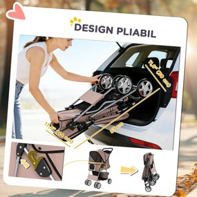 PawHut Carucior Animale Pliabil Cafeniu – 75×45×97 cm, Confort &amp; Mobilitate | Aosom Romania