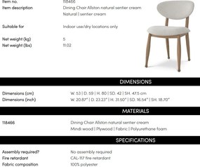 Scaun design elegant LUX Allston, sentier cream/ natur