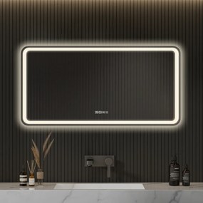 Oglindă baie, Multifuncțională, Iluminare LED Touch, Sistem Dezaburire, Ceas electronic încorporat, Indicator Temperatura, 120x60 cm