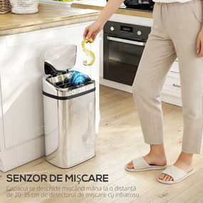 HOMCOM Cos de gunoi cu senzor 30L inox elegant | Aosom Romania