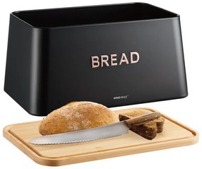 Cutie de paine cu capac pentru taiere Kinghoff KH-1948, 35 cm, Bambus, Otel, Negru
