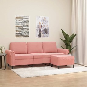 Canapea cu 3 locuri si taburet, roz, 180 cm, catifea Roz, 212 x 77 x 80 cm
