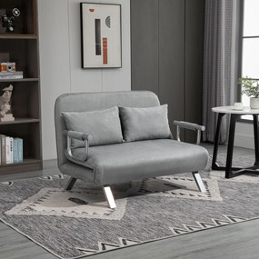 HOMCOM Canapea Pat de 2 Locuri cu Spătar Reglabil pe 5 Nivele, Canapea Pat Pliabilă cu 2 Perne, 105x80x78 cm, Gri Deschis | Aosom Romania