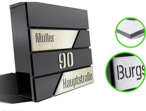 CPG10 - Cutie postala personalizata, gravata, cutie de scrisori, metalica, stil industrial - Gri Antracit - Auriu