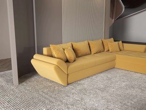 Colțar extensibil dumonde cu ladă de depozitare si sezut confortabil din spuma high-density, Loana XL Royal Mustar II 335x185 cm