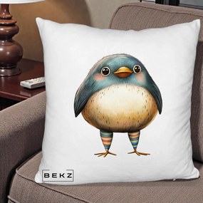 Perna Decorativa Pasare Teal-Bej cu Sosete Curcubeu, 40x40 cm, Alb Pufos, Husa Detasabila, Perna Inclusa, BEKZ®