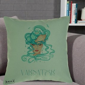 Perna Personalizata Zodiac Varsator Cowgirl, 40x40 cm, Verde, Husa Detasabila, Perna Inclusa, BEKZ®