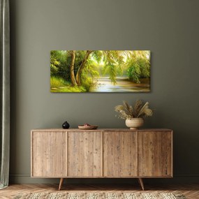 Tablou - Salcie lângă lac, pictură în ulei (120x50 cm)