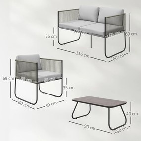 Outsunny Masă Grădină Rattan Sticlă Gri Deschis | Aosom Romania