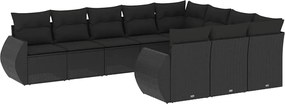 vidaXL Set canapele de grădină cu perne, 10 piese, negru, poliratan