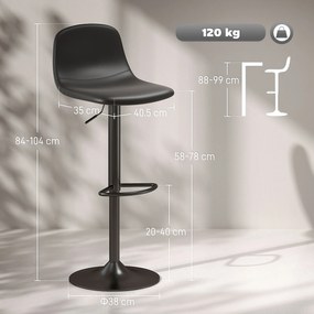 HOMCOM Set 2 Scaune de Bar cu Spătar și Înălțime Reglabilă din Piele PU Neagră | Aosom Romania