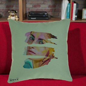 Perna Decorativa Portret Femeie Fragmentat Colorat, 40x40 cm, Verde, Husa Detasabila, Perna Inclusa, BEKZ®