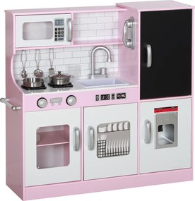 AIYAPLAY Bucătărie de Jucărie din Lemn pentru Copii 3-8 Ani cu Accesorii Roz | Aosom Romania