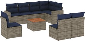 vidaXL Set canapele de grădină, 9 piese, cu perne, gri, poliratan