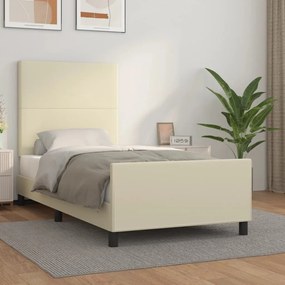 3125435 vidaXL Cadru de pat cu tăblie, crem, 100x200 cm, piele ecologică