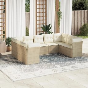 vidaXL Set canapele de grădină, 9 piese, cu perne, bej, poliratan