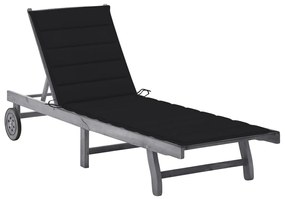 vidaXL Șezlong de grădină cu pernă, gri, lemn masiv de acacia