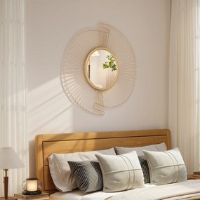 HOMCOM Oglindă Decorativă de Perete Rotundă, Design Modern cu Benzi Metalice și Ramă Plisată, Pentru Sufragerie, Dormitor și Hol, 60x60 cm, Auriu | Aosom Romania