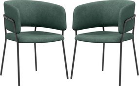 HOMCOM Set de Scaune, Scaune de Bucătărie Tapițate Moderne din Catifea cu Spate, Cotieră și Picioare Metalice, 57x53x73 cm, Verde