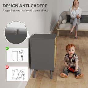 HOMCOM Noptieră Modernă cu Sertar și Dulăpior fără Mânere Gri Închis | Aosom Romania