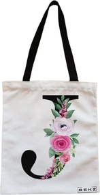 Sacosa de Panza pentru Cumparaturi, Geanta Tote, Cu litera J si Trandafiri, Cu fermoar, 38x34.5 cm, Alba, BEKZ®