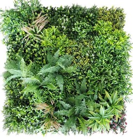 GreenWall Jungle AD6136 Panou verde artificial, Azay Design, gradina verticala artificiala, gard viu cu mix de plante si ferigi, 100 x 100 cm