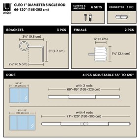 Galerie de perdea auriu mat extensibilă din oțel 168 - 305 cm Cleo – Umbra