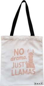 Sacosa de Panza pentru Cumparaturi, Geanta Tote, model No drama, Just llamas, Cu fermoar, 38x34.5 cm, Alba, BEKZ®