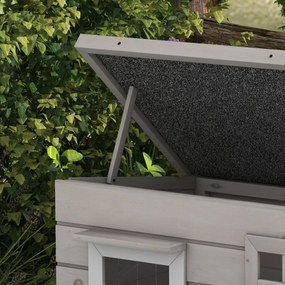 Casa din lemn pentru pisici Pawhut, Canisa de adapost ridicata pentru pisici, Casuta de joaca pentru animale de companie, cu acoperis de asfalt, Cortina din PVC, Fereastra, 87 x 52 x 48 cm, Gri | Aosom Romania