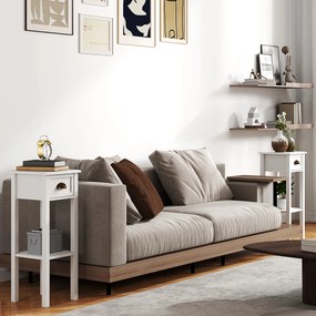 HOMCOM Set de 2 măsuțe laterale Masă de noptieră stil sofisticat cu sertar, etajeră inferioară, 30 x 30 x 75 cm, alb | Aosom Romania