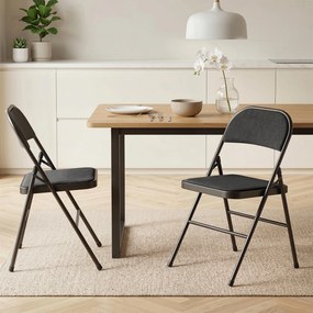 HOMCOM Set de 2 scaune pliante pentru sufragerie, portabile, cadru din oțel dim. 45l x 46P x 78H cm negru | Aosom Romania