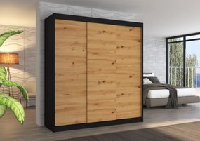 Dulap cu usi glisante 200x215 cm, Megan, ADRK Furniture (Culoare: Negru)