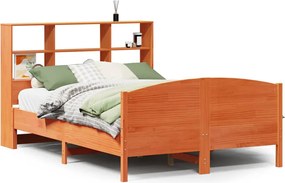 vidaXL Pat cu bibliotecă fără saltea maro 140x200 cm lemn masiv de pin
