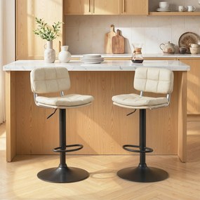 HOMCOM Set de 2 scaune de bar vintage capitonate - rotative, reglabile - suport pentru picioare - tapițerie sintetică cremă | Aosom Romania