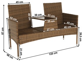 Set ratan 2 locuri cu masă, bej maro, LALIT TYPE 2