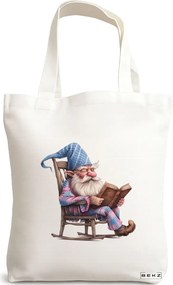 Sacosa de Panza pentru Cumparaturi, Geanta Tote, model The Bookish Gnome 5 38 x 34.5 cm, Alba, BEKZ®