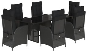 3213115 vidaXL Set mobilier de grădină cu perne, 7 piese, negru, poliratan